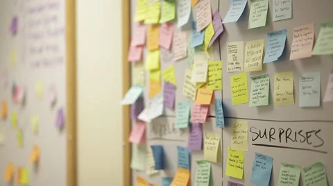 Post it notes or sticky notes at business office Stock Footage