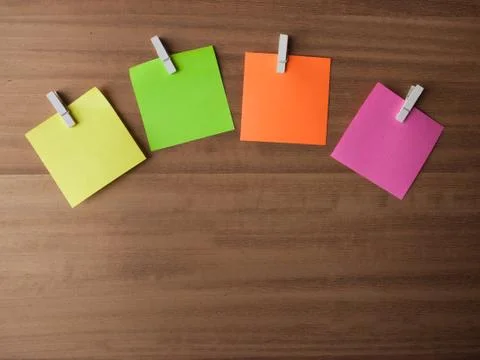 Post It Notes on Pegs On Light Wood Stock Photos