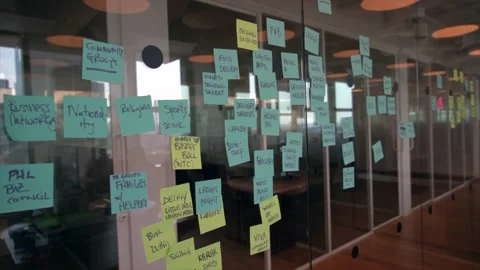 Post it notes in the startup office Video stock 145084612
