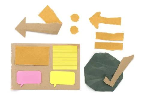 Post-it paper, text frame, tear paper into symbols addition subtraction multi Stock Photos