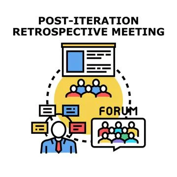 Post iteration retrospective meeting process icon concept Stock Illustration