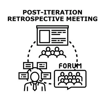 Post iteration retrospective meeting process icon concept Stock Illustration