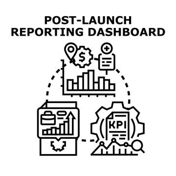 Post launch reporting dashboard system analyzing business performance data Stock Illustration
