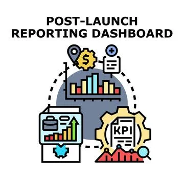 Post launch reporting dashboard system analyzing business performance data Stock Illustration
