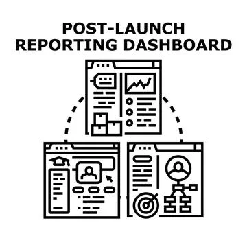 Post launch reporting dashboard visualizing business analytics Stock Illustration