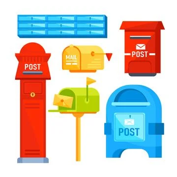 Post mail boxes set. Letter boxes for communication, mailing. Mail newsletter Illustrazione stock
