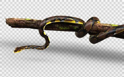 A Post of Malayopython reticulatus snake, python species with clipping path. 스톡 사진