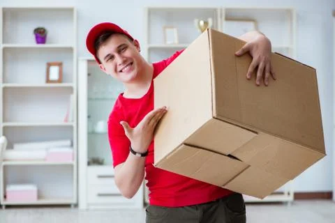 Post man delivering a parcel package Foto stock