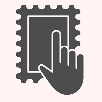 Post mark with hand glyph icon. Glue sticker and pointer. Postal service vector 스톡 일러스트