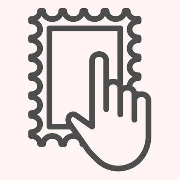 Post mark with hand line icon. Glue sticker and pointer. Postal service vector イラスト素材