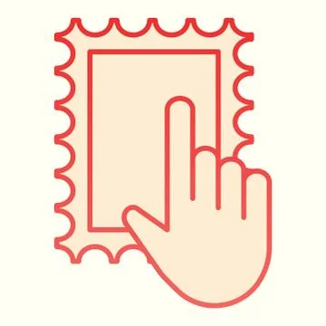 Post mark with hand line icon. Glue sticker and pointer. Postal service vector Illustrazione stock