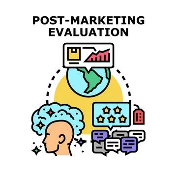Post marketing evaluation conducting data analysis and consumer feedback Illustrazione stock