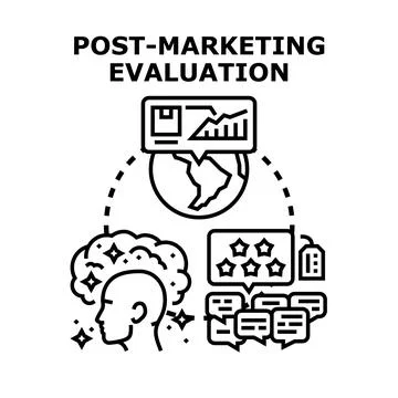 Post marketing evaluation conducting data analysis and consumer feedback Stock Illustration