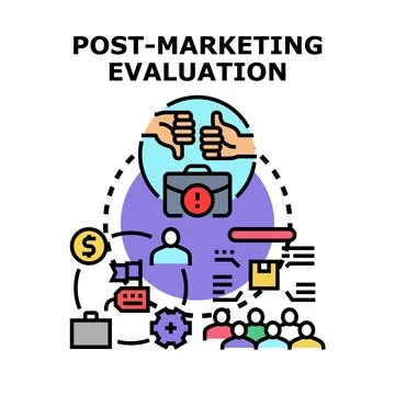 Post marketing evaluation process analyzing product success and feedback Stock Illustration