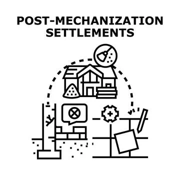 Post mechanization settlement developments icon concept Stock Illustration