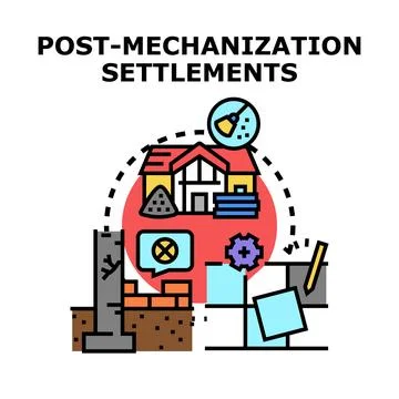 Post mechanization settlement developments icon concept Stock Illustration