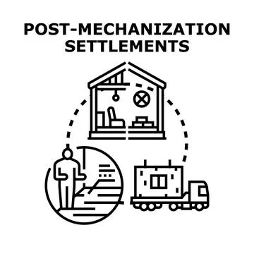 Post mechanization settlements concept with modular housing Ilustración de archivo