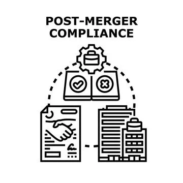 Post merger compliance management process icon concept Illustrazione stock