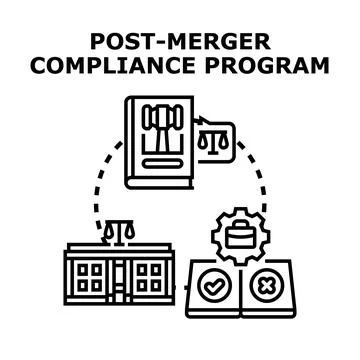Post merger compliance program implementing legal regulations Stock Illustration