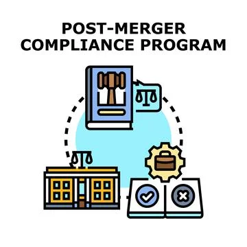 Post merger compliance program implementing legal regulations Stock Illustration