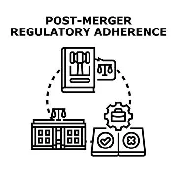 Post merger regulatory adherence process concept illustration Stock Illustration
