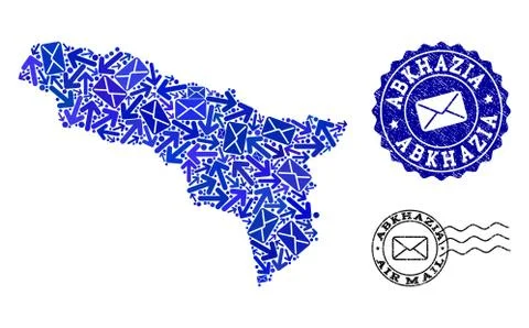 Post Motion Collage of Mosaic Map of Abkhazia and Grunge Seals 스톡 일러스트