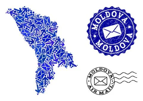 Post Motion Collage of Mosaic Map of Moldova and Grunge Seals 스톡 일러스트