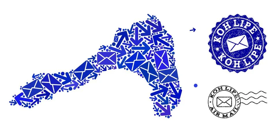Post Motion Composition of Mosaic Map of Koh Lipe and Textured Seals 스톡 일러스트