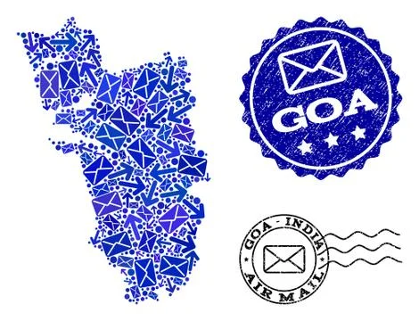 Post Movement Collage of Mosaic Map of Goa State and Distress Seals イラスト素材
