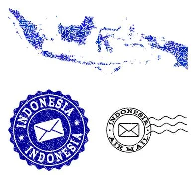 Post Movement Collage of Mosaic Map of Indonesia and Grunge Stamps 스톡 일러스트