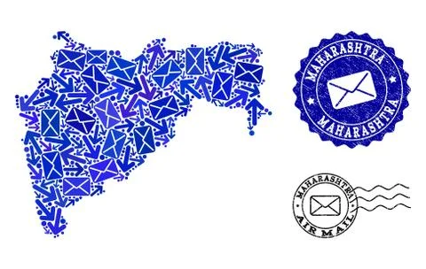 Post Movement Collage of Mosaic Map of Maharashtra State and Grunge Seals 스톡 일러스트