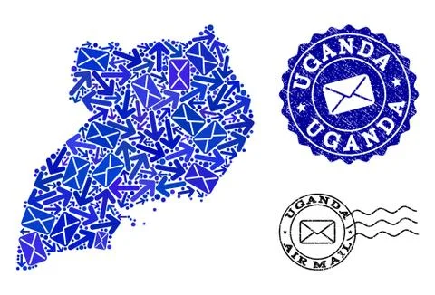 Post Movement Collage of Mosaic Map of Uganda and Distress Seals Stock Illustration