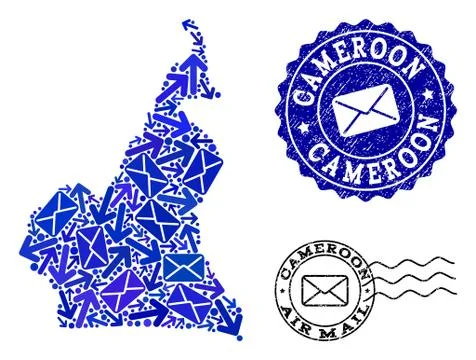 Post Movement Composition of Mosaic Map of Cameroon and Textured Stamps 스톡 일러스트