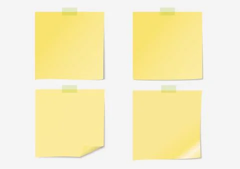 Post note label paper set on gray background with shadow and sticky tape- Vec Stock Illustration