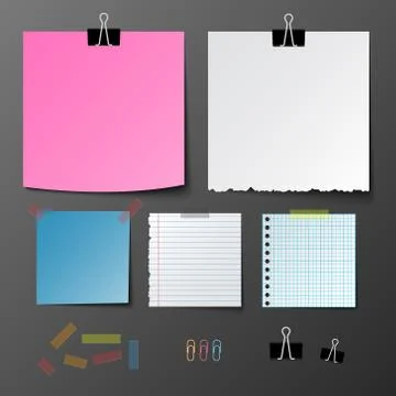 Post note paper set on gray background with shadow, vector illustration Illustrazione stock