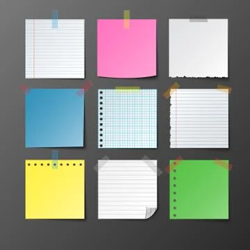 Post note paper set on gray background with shadow, vector illustration Stock Illustration