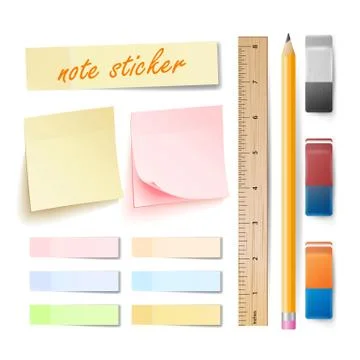 Post Note Sticker Vector. Isolated Set. Memory Pads Colorful. Office Color Post Stock Illustration