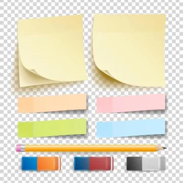 Post Note Sticker Vector. Isolated Set. Eraser And Pencil. Good For Advertising Stock Illustration