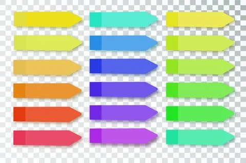 Post note stickers on transparent background. color sticky tapes with shadow Stock Illustration