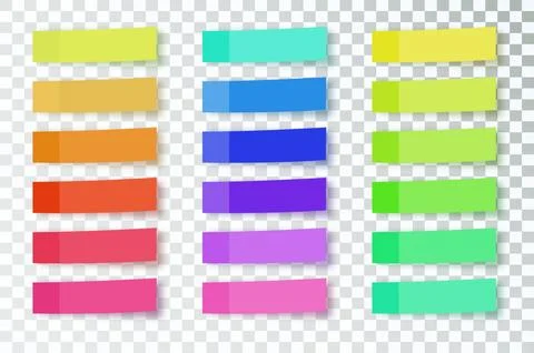 Post note stickers on transparent background. color sticky tapes with shadow Stock Illustration