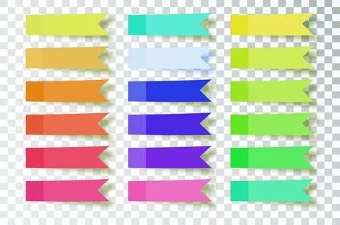 Post note stickers on transparent background. color sticky tapes with shadow Stock Illustration