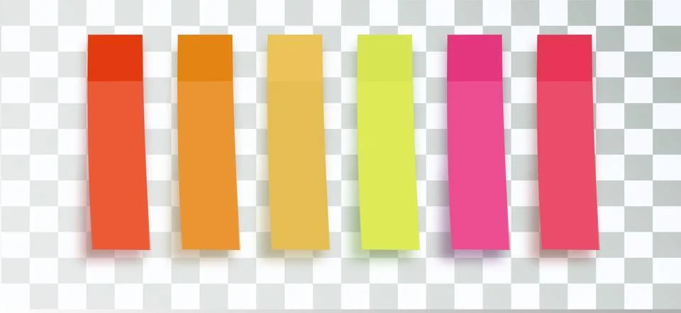 Post note stickers on transparent background. color sticky tapes with shadow Stockillustratie