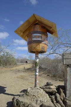 The post office barrel at Post Office Bay, Floreana Island, Galapagos Islands Stock Photos