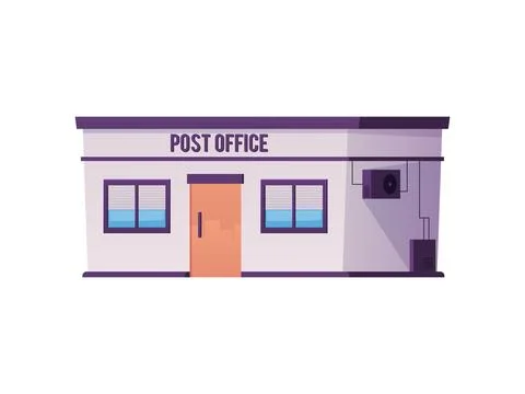 Post office building facade, front of the post office exterior, delivery and Illustrazione stock