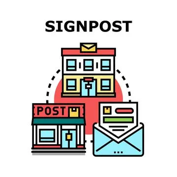 Post office building sending outgoing mail package Stock Illustration
