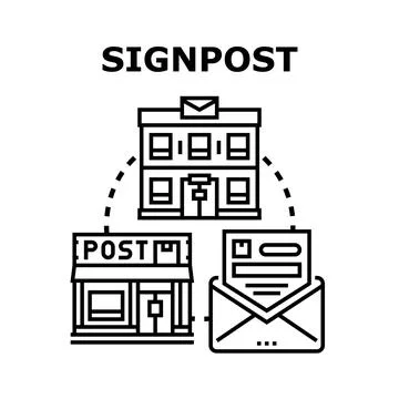 Post office building sending outgoing mail package Stock Illustration