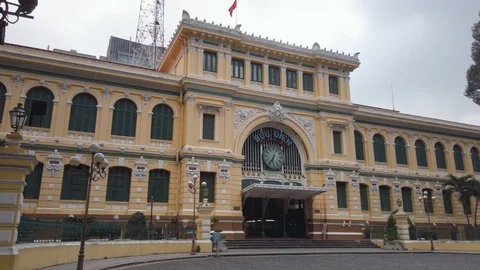 Post Office (Buu Dien), Saigon.  with cloudy sky. Ho chi minh, Vietnam. Stock Footage 115066414