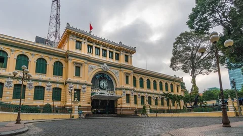 Post Office (Buu Dien), Saigon. Colonial Building in . Ho chi minh, Vietnam. Stock Footage 115957842