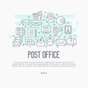 Post office concept with thin line icons. Symbols of shipping, delivery Stock Illustration