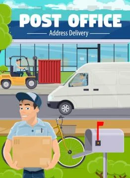 Post office, delivery service vector banner Illustrazione stock